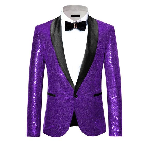 Sequin Sport Coats Shawl Lapel One Button Wedding Shiny Blazer Purple - Picture 1 of 6